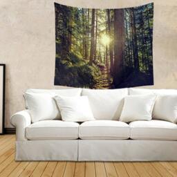 Forest Tapestry, Pine Trees Tapestry, Forest Sunrise Tapestry, Large Wall Tapestry, Nature Hanging - thumbnail 2