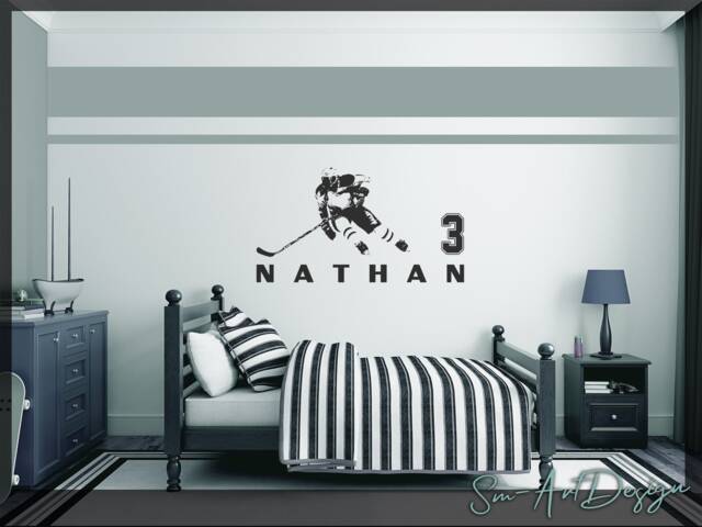 Custom Name Hockey Wall Decal Boy's Bedroom Decor - image 1