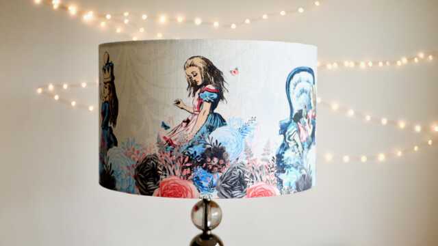 Lampshade Alice in Wonderland Soft Blue Pink Velvet - Drum Lamp Shade 20cm 25cm 30cm 35cm 40cm 45cm Table Lamp Shade, Ceiling - image 1