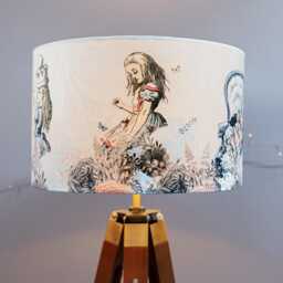 Lampshade Alice in Wonderland Soft Blue Pink Velvet - Drum Lamp Shade 20cm 25cm 30cm 35cm 40cm 45cm Table Lamp Shade, Ceiling - thumbnail 3