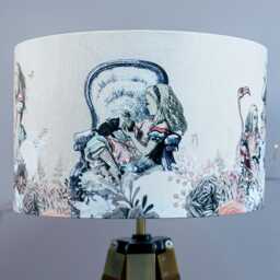 Lampshade Alice in Wonderland Soft Blue Pink Velvet - Drum Lamp Shade 20cm 25cm 30cm 35cm 40cm 45cm Table Lamp Shade, Ceiling - thumbnail 2