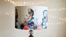 Lampshade Alice in Wonderland Soft Blue Pink Velvet - Drum Lamp Shade 20cm 25cm 30cm 35cm 40cm 45cm Table Lamp Shade, Ceiling