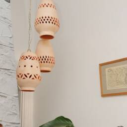 Two Arabesque Cut-Out Pendants, Clay Rustic Pendant, Ceramic Offwhite Hand Carved Ceramics - thumbnail 2