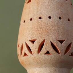 Two Arabesque Cut-Out Pendants, Clay Rustic Pendant, Ceramic Offwhite Hand Carved Ceramics - thumbnail 3