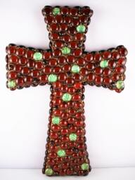 Brown Glass Gem Cross With Turquoise Zebra Accents, Wall - thumbnail 1
