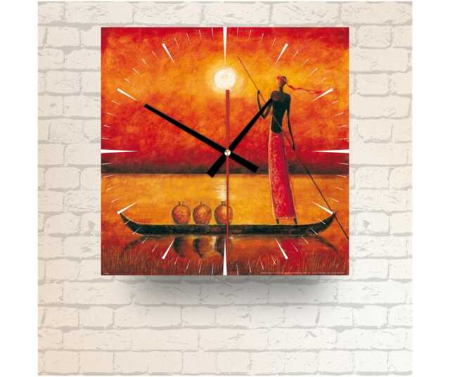 African Sunset Boat Scene Wall Clock - Afro Home Decor - image 1