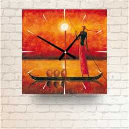 African Sunset Boat Scene Wall Clock - Afro Home Decor - thumbnail 2