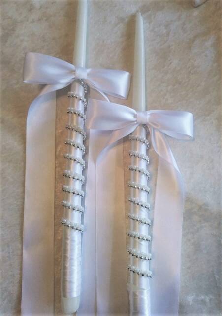 Orthodox Wedding Candles, Lambathes Wedding, Greek White Lambathes, Ivory Greece Othodox Baptism - image 1