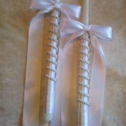 Orthodox Wedding Candles, Lambathes Wedding, Greek White Lambathes, Ivory Greece Othodox Baptism - thumbnail 2