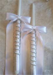 Orthodox Wedding Candles, Lambathes Wedding, Greek White Lambathes, Ivory Greece Othodox Baptism - thumbnail 1