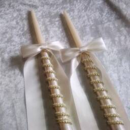 Orthodox Wedding Candles, Lambathes Wedding, Greek White Lambathes, Ivory Greece Othodox Baptism - thumbnail 3