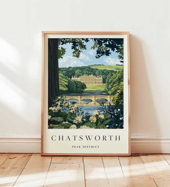 Chatsworth House Print Derbyshire Peak District Travel Poster - image 1