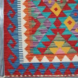 Multicolour Rug, Handmade Artisan Afghan Turkish Scandinavian Navajo Bohemian Flatweave Wool Kilim 146x100 cm - thumbnail 4