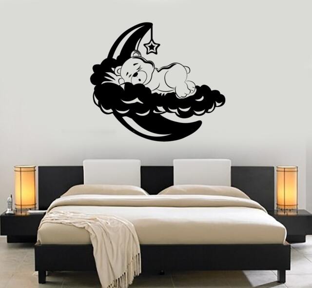 Wall Vinyl Decal Teddy Bear Sleeping Cloud Stars Bedroom Nursery Decor Mural Art 1482Dz - image 1
