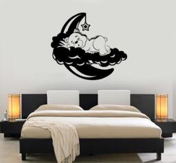 Wall Vinyl Decal Teddy Bear Sleeping Cloud Stars Bedroom Nursery Decor Mural Art 1482Dz - thumbnail 1