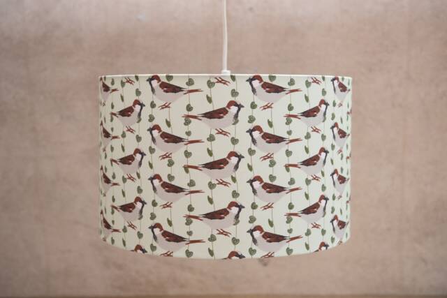 House Sparrow Print Lampshade - Handmade Cotton, Contemporary Home Lighting - image 1