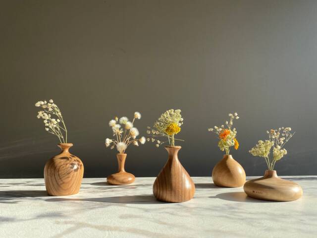 Set Of 5 Unique Handcrafted Wooden Vase, Handmade Elmwood Flower Pot Centerpiece, Abstract Form Art, Hand-Carved Solid Wood Boho Mini Vase - image 1