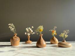 Set Of 5 Unique Handcrafted Wooden Vase, Handmade Elmwood Flower Pot Centerpiece, Abstract Form Art, Hand-Carved Solid Wood Boho Mini Vase - thumbnail 1