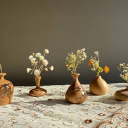 Set Of 5 Unique Handcrafted Wooden Vase, Handmade Elmwood Flower Pot Centerpiece, Abstract Form Art, Hand-Carved Solid Wood Boho Mini Vase - thumbnail 3