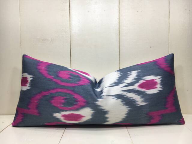 Handwoven Silk Ikat Pillow Cover 10x24, Turkish Decor - image 1