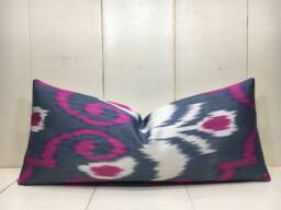 Handwoven Silk Ikat Pillow Cover 10x24, Turkish Decor - thumbnail 1