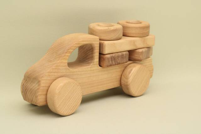Wooden Car Constructor Montessori Stacking Toy, Handmade Vehicle. Ash Wood - image 1