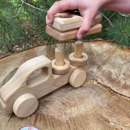 Wooden Car Constructor Montessori Stacking Toy, Handmade Vehicle. Ash Wood - thumbnail 2