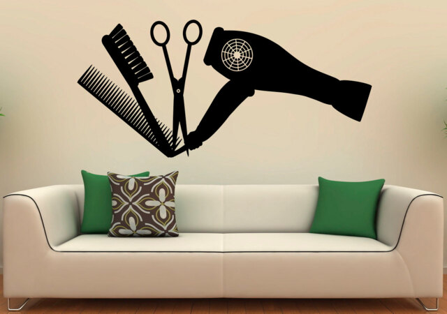 Hair Salon Tools Wall Decal Vinyl Stickers Hairdressing Interior Design Art Murals Decor - 25B01P - image 1