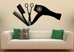 Hair Salon Tools Wall Decal Vinyl Stickers Hairdressing Interior Design Art Murals Decor - 25B01P - thumbnail 1