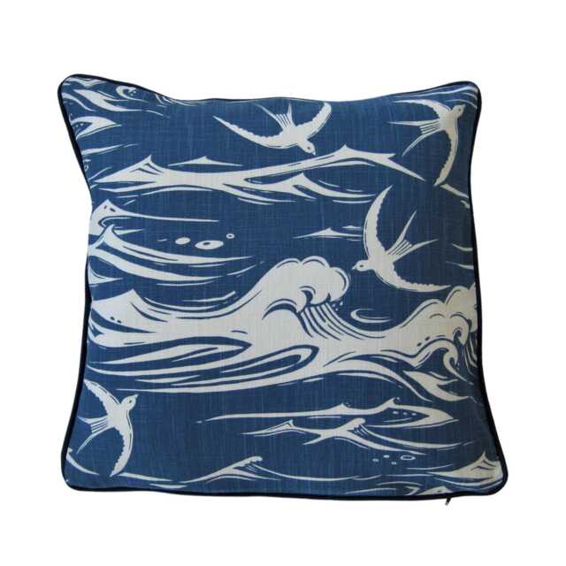 Sanderson Swallows At Sea Cushion Cover Blue Coastal Cotton Throw Pillow - image 1