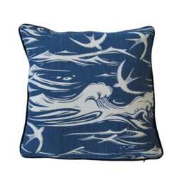 Sanderson Swallows At Sea Cushion Cover Blue Coastal Cotton Throw Pillow - thumbnail 1