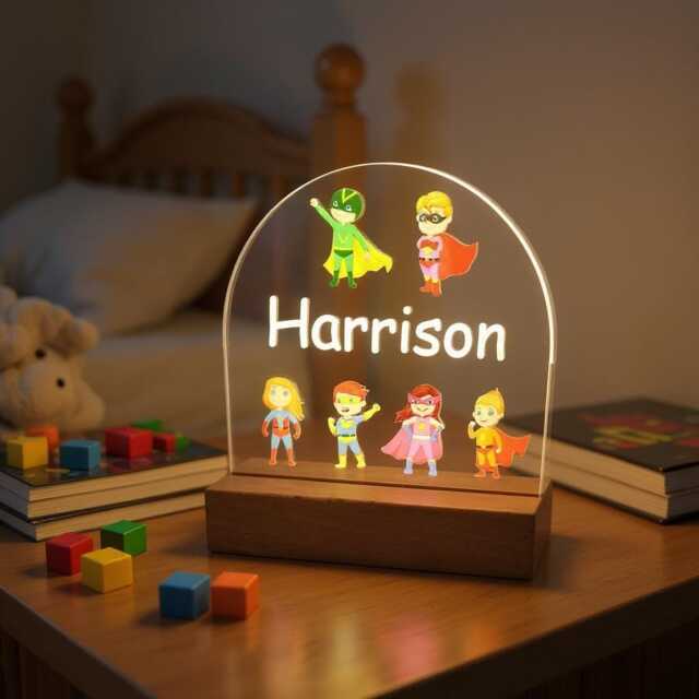 Super Heroes Personalized Night Light For Kids Bedrooms - Childrens Custom Lamp With Dimmer Hero - image 1