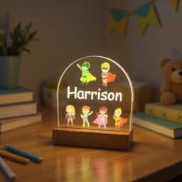 Super Heroes Personalized Night Light For Kids Bedrooms - Childrens Custom Lamp With Dimmer Hero - thumbnail 3