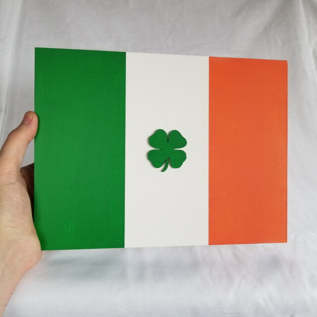 Irish Flag Painted On Wood, Wooden Wall Decor 9x12, Flag With Four Leaf Clover, Lucky Charm - image 1
