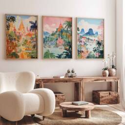 Set Of 3 Thailand Poster Set, Vintage Bangkok Floral Prints, Indigenous Art, Folk Art Poster, Tropical Wall Art, Print, A1/A2/A3/A4 - thumbnail 3