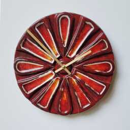 Unusual Hand Made Circular Round Red Glazed Wall Clock With Inlaid Glass 25 cm Diameter - thumbnail 2