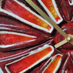 Unusual Hand Made Circular Round Red Glazed Wall Clock With Inlaid Glass 25 cm Diameter - thumbnail 3