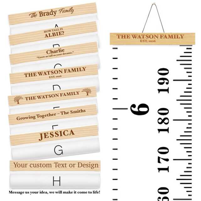 Personalised Canvas Height Chart With Engraved Wooden Topper - Child Growth Keepsake, Nursery Wall Decor, Baby Gift - image 1