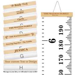 Personalised Canvas Height Chart With Engraved Wooden Topper - Child Growth Keepsake, Nursery Wall Decor, Baby Gift - thumbnail 1