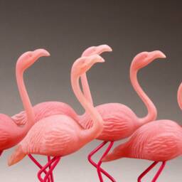 Flamingo Sculpture By John Perry - 5 Birds 9In Long On Polished Burlwood Base. Signed - thumbnail 3