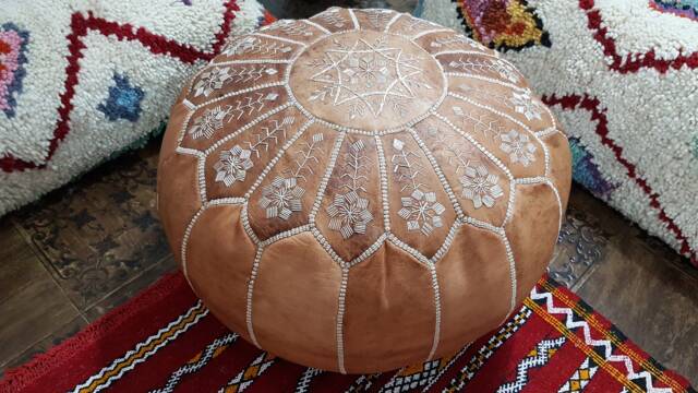Stuffed Moroccan Leather Pouf, Hight Quality Ottoman Pouf Stool, Handmade Floor Poof, Footstool, Ottoman Table, & Stools - image 1