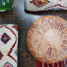 Stuffed Moroccan Leather Pouf, Hight Quality Ottoman Pouf Stool, Handmade Floor Poof, Footstool, Ottoman Table, & Stools - thumbnail 2