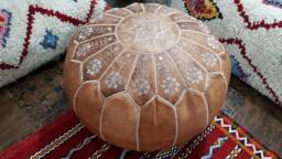 Stuffed Moroccan Leather Pouf, Hight Quality Ottoman Pouf Stool, Handmade Floor Poof, Footstool, Ottoman Table, & Stools - thumbnail 1