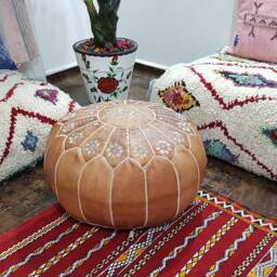 Stuffed Moroccan Leather Pouf, Hight Quality Ottoman Pouf Stool, Handmade Floor Poof, Footstool, Ottoman Table, & Stools - thumbnail 3