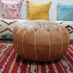 Stuffed Moroccan Leather Pouf, Hight Quality Ottoman Pouf Stool, Handmade Floor Poof, Footstool, Ottoman Table, & Stools - thumbnail 4