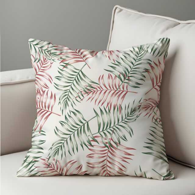 Tropical Palm Leaf Cushion Cover, Green & Rust Botanical Throw Pillow Modern Coastal Decor, Minimal Jungle Sofa Accent - image 1