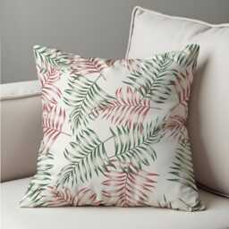 Tropical Palm Leaf Cushion Cover, Green & Rust Botanical Throw Pillow Modern Coastal Decor, Minimal Jungle Sofa Accent - thumbnail 1