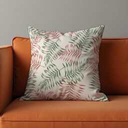 Tropical Palm Leaf Cushion Cover, Green & Rust Botanical Throw Pillow Modern Coastal Decor, Minimal Jungle Sofa Accent - thumbnail 2