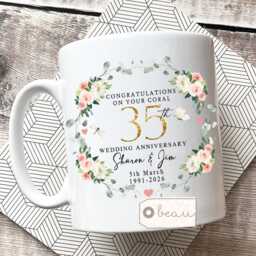 Personalised Coral Wedding Anniversary Cushion, Anniversary, Gift 35 35Th Anniversary Cushion - thumbnail 3