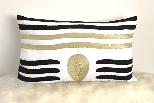 Waves Embroidered Pillow-Black